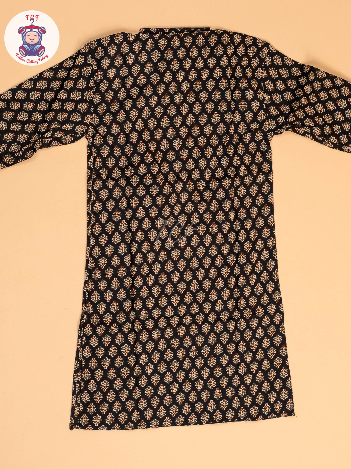 Black & Brown - Boys Printed Long  Kurta