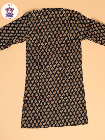 Black & Brown - Boys Printed Long  Kurta