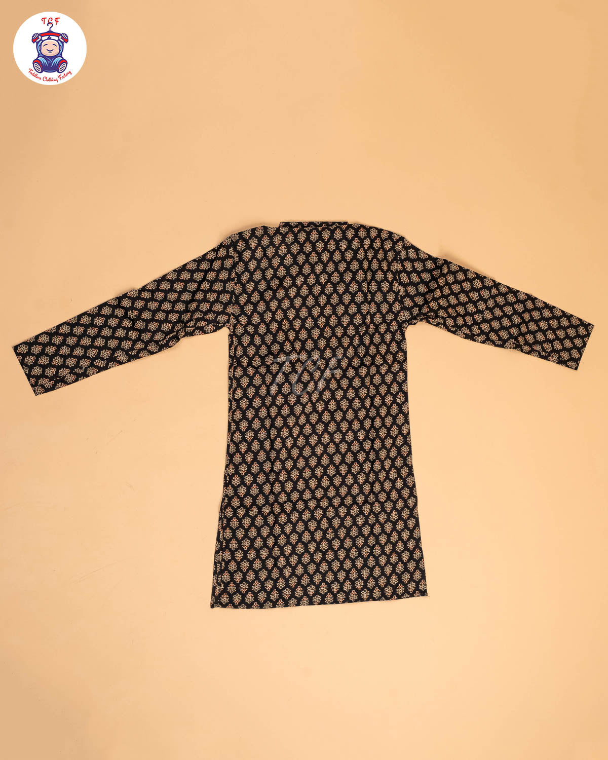 Black & Brown - Boys Printed Long  Kurta