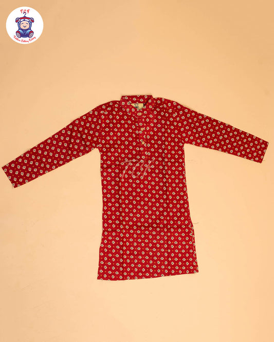 Maroon & Brown - Boys Printed Long  Kurta