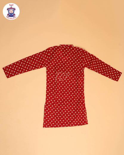 Maroon & Brown - Boys Printed Long  Kurta