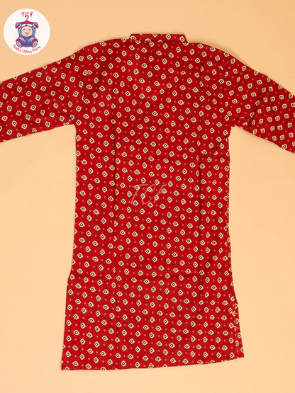 Maroon & Brown - Boys Printed Long  Kurta