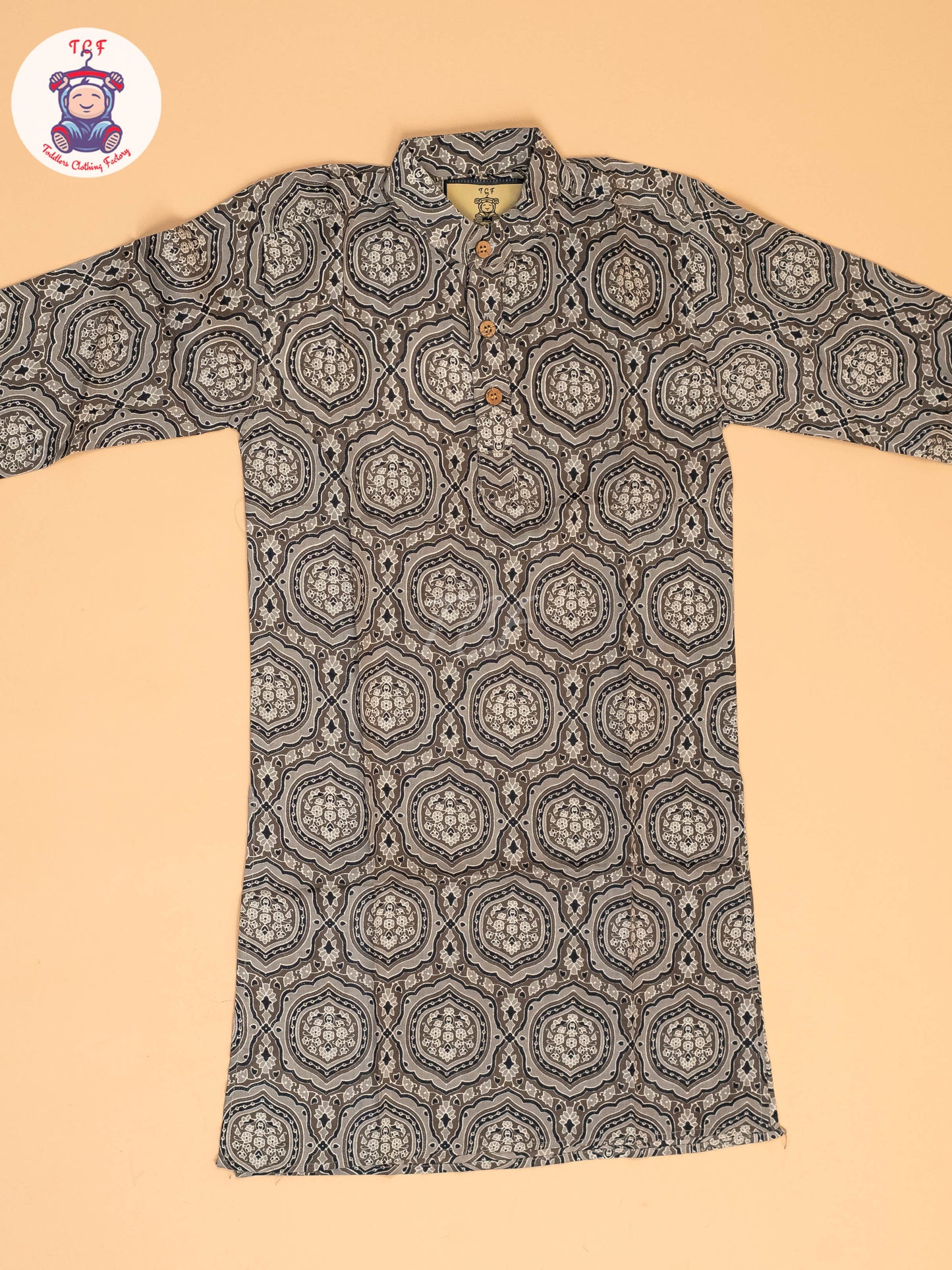 Grey & Black - Boys Printed Long  Kurta
