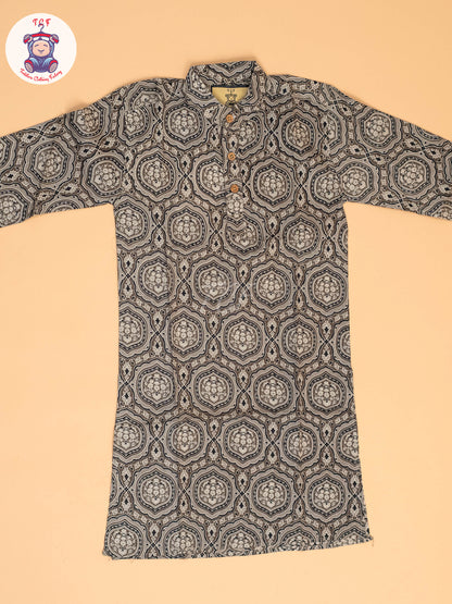 Grey & Black - Boys Printed Long  Kurta