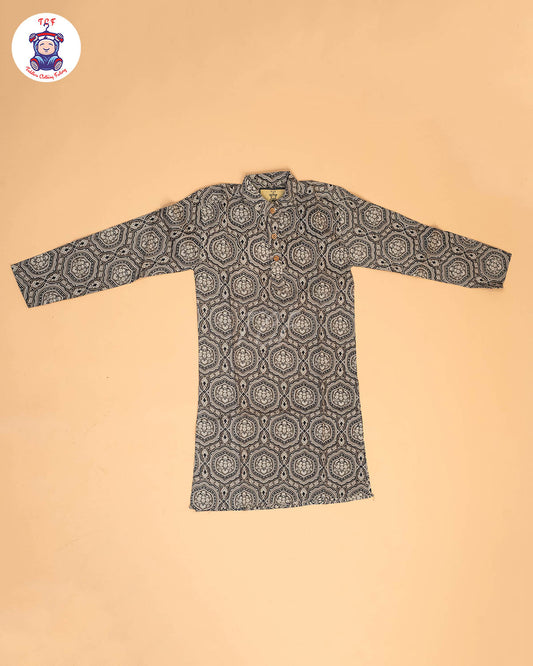 Grey & Black - Boys Printed Long  Kurta