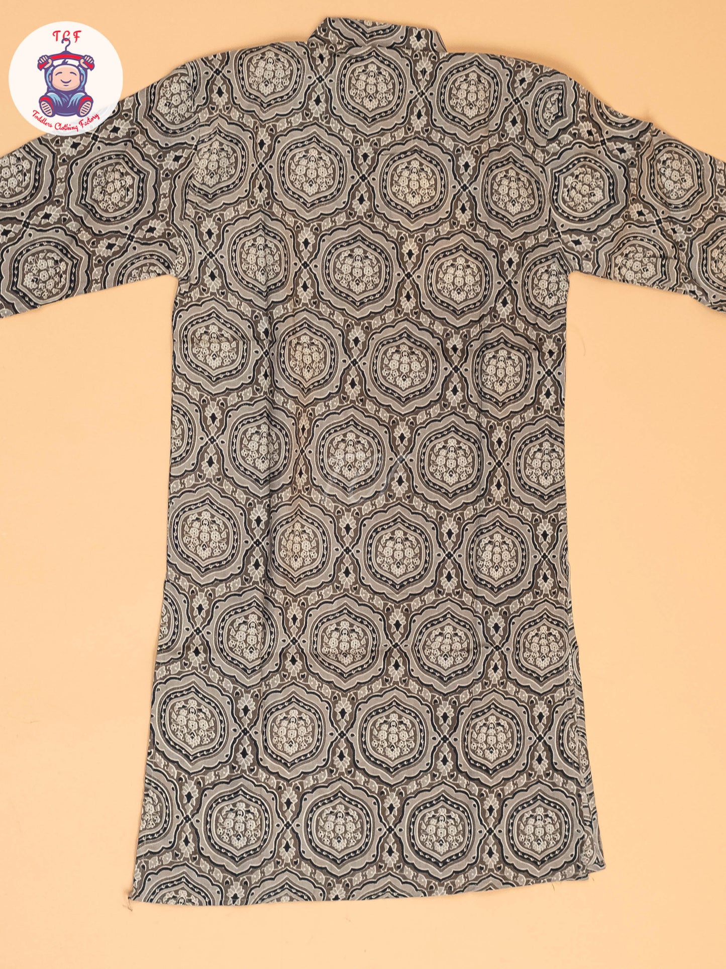 Grey & Black - Boys Printed Long  Kurta