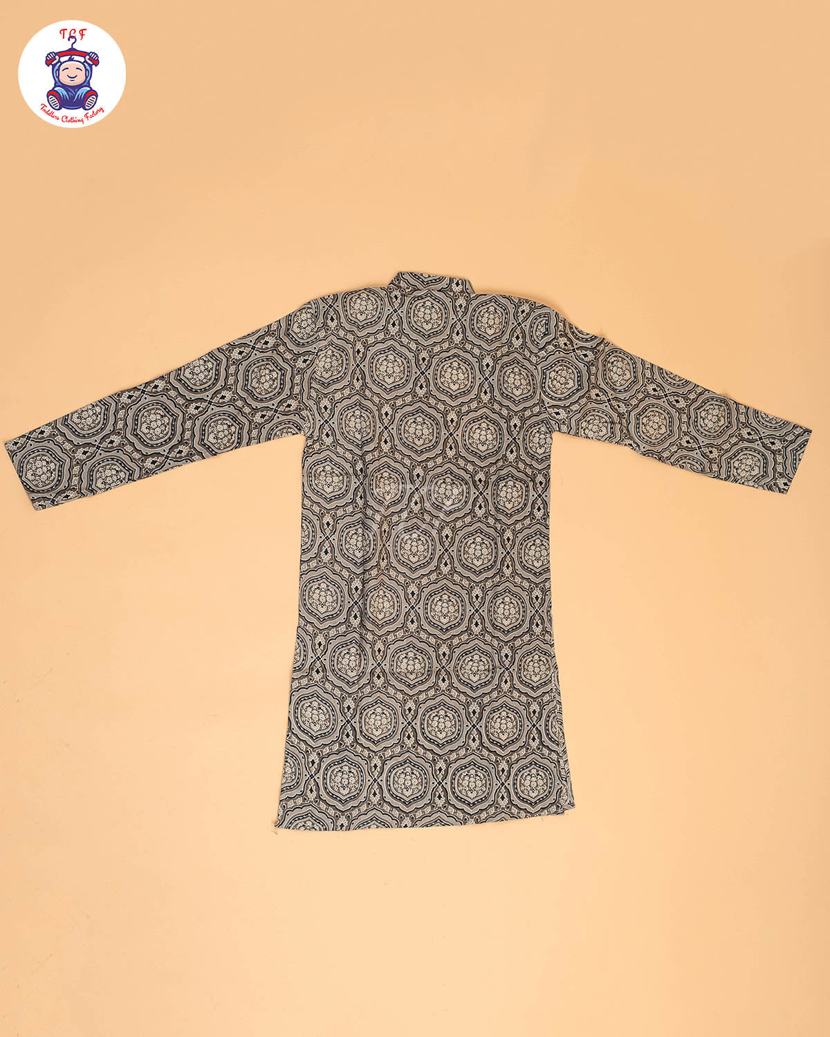 Grey & Black - Boys Printed Long  Kurta