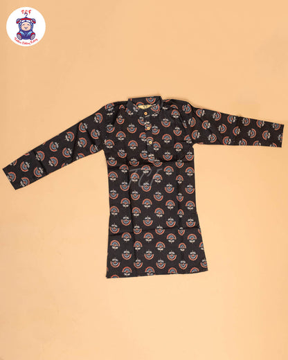 Black - Boys Printed Long  Kurta