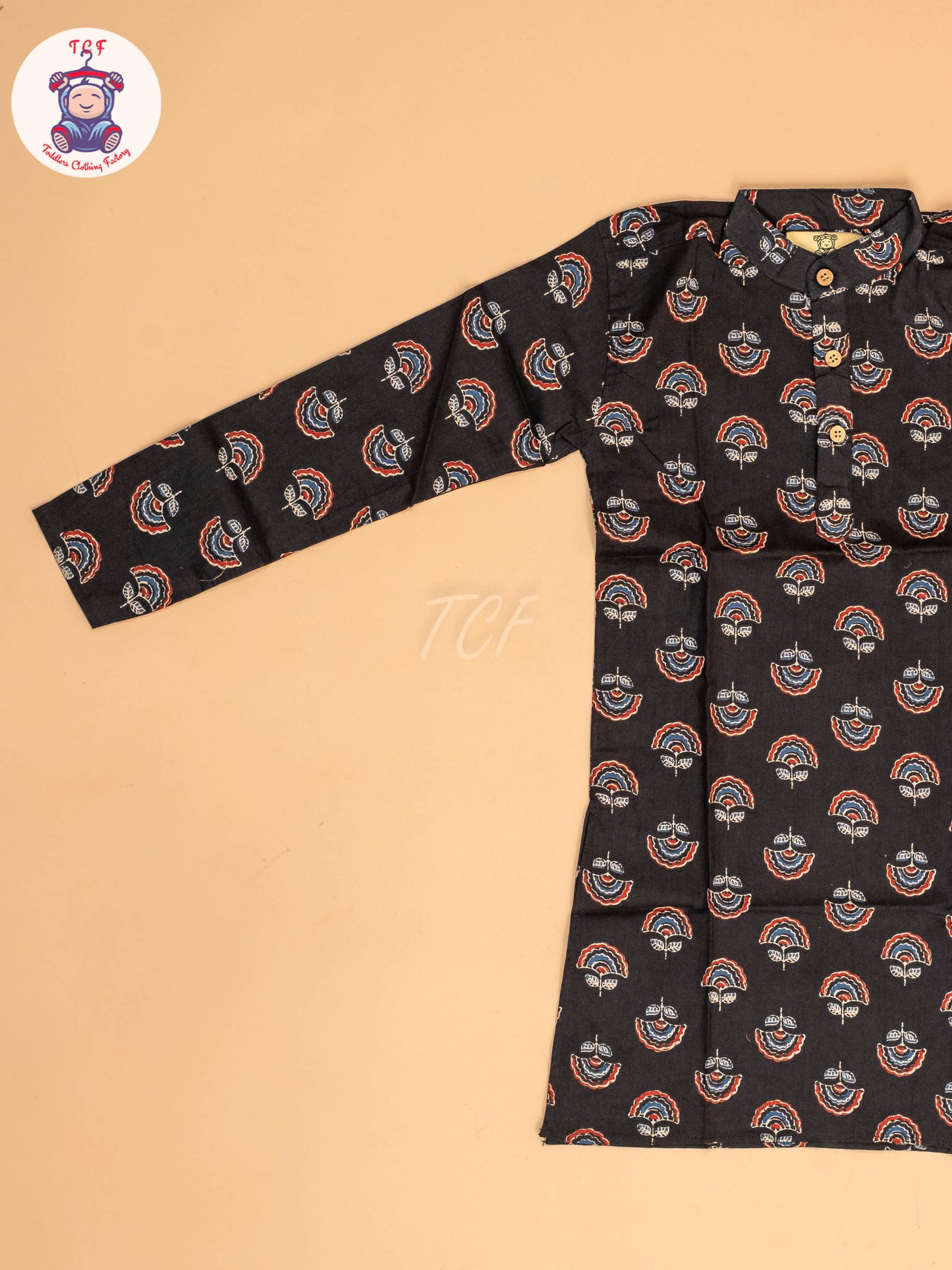 Black - Boys Printed Long  Kurta