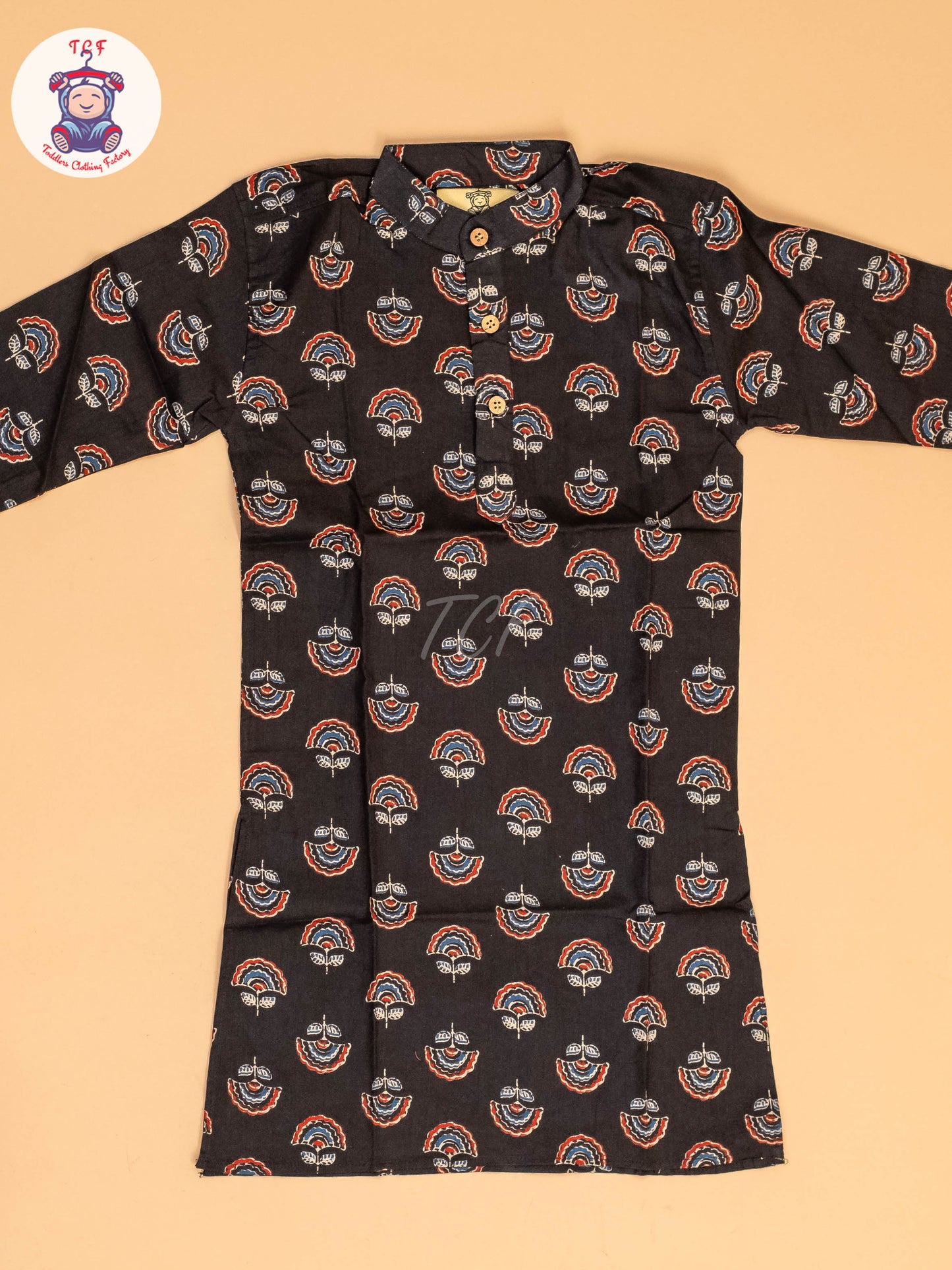 Black - Boys Printed Long  Kurta
