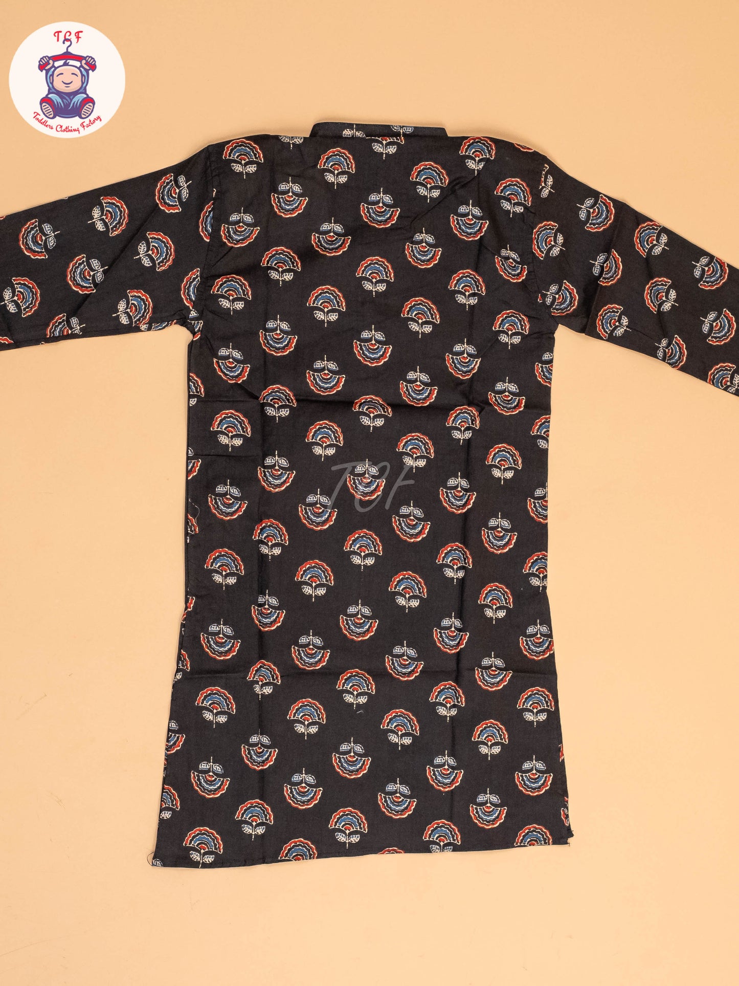 Black - Boys Printed Long  Kurta