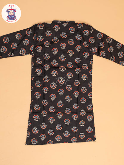 Black - Boys Printed Long  Kurta