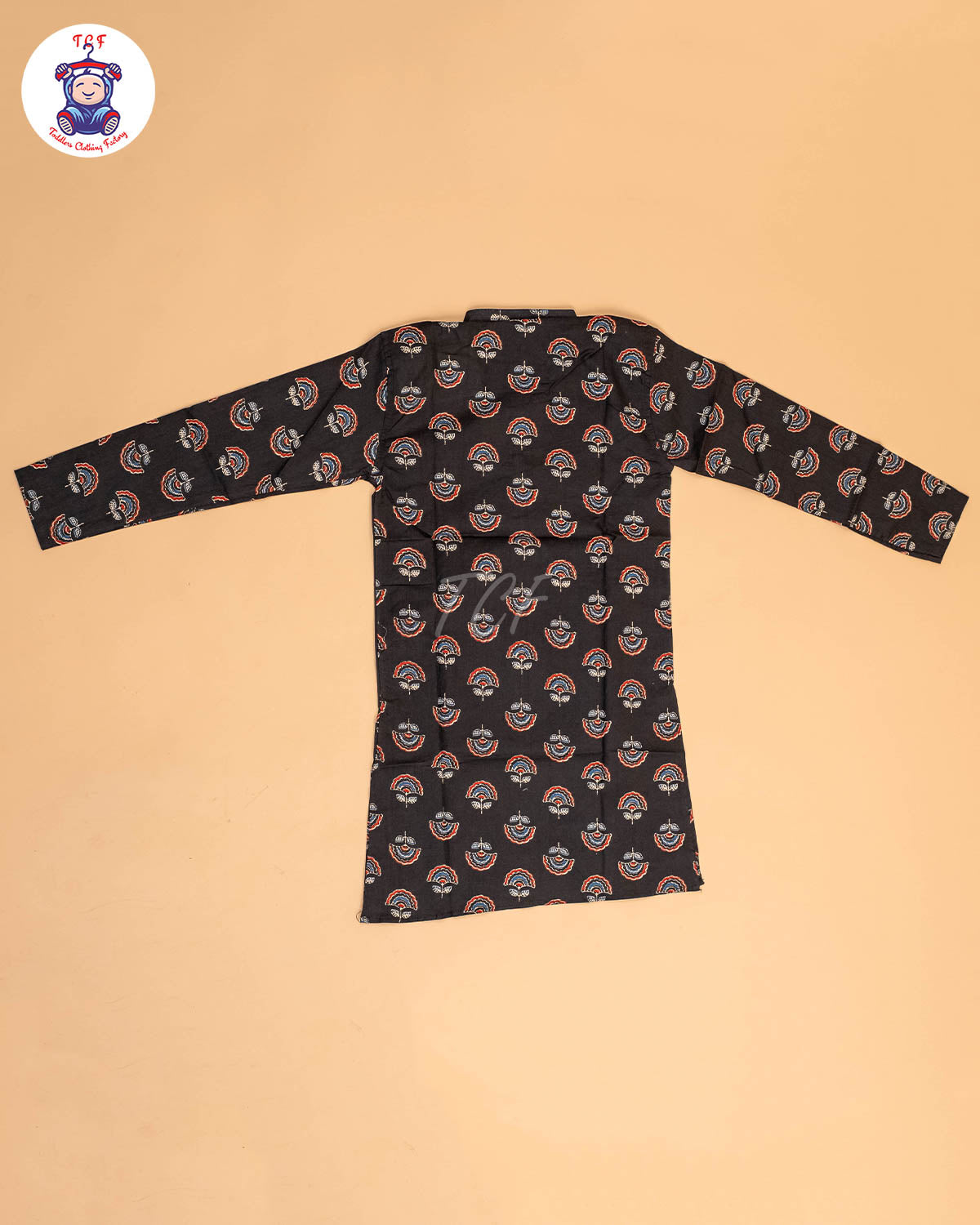 Black - Boys Printed Long  Kurta