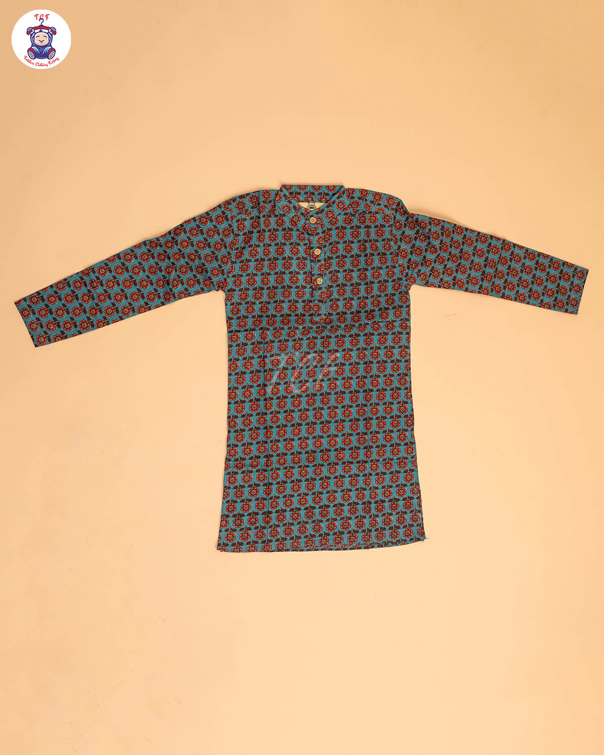 Blue & Brown - Boys Printed Long  Kurta