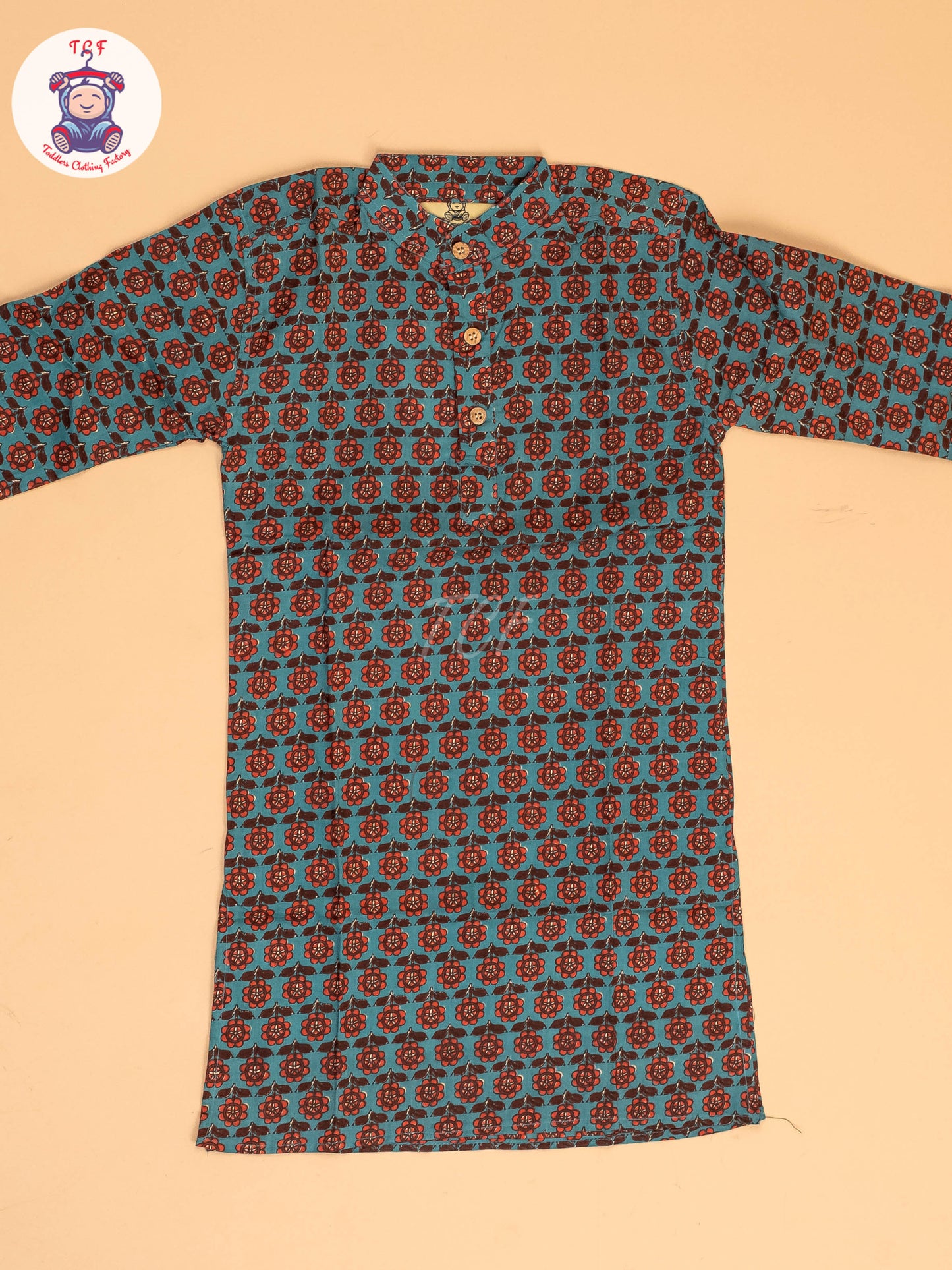 Blue & Brown - Boys Printed Long  Kurta