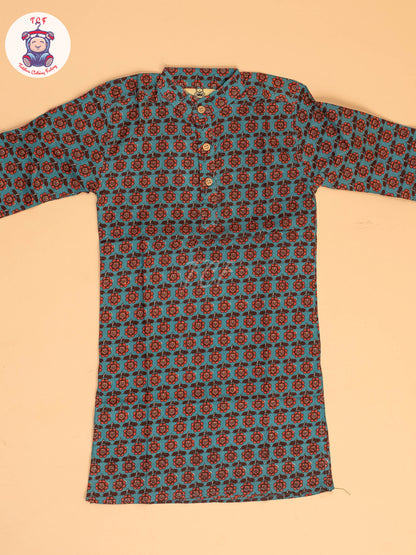 Blue & Brown - Boys Printed Long  Kurta
