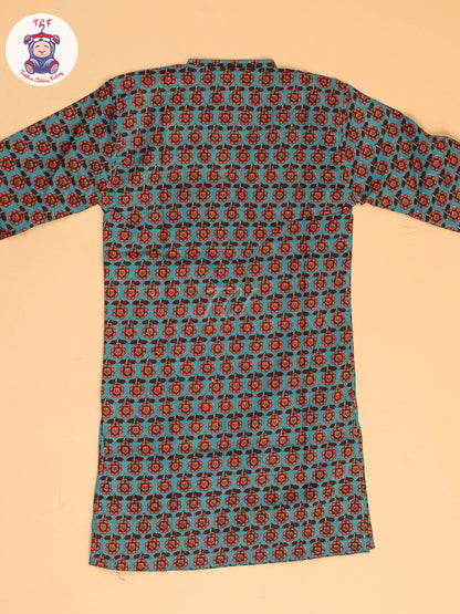 Blue & Brown - Boys Printed Long  Kurta