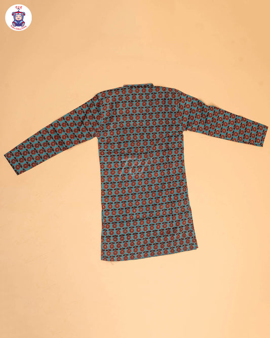 Blue & Brown - Boys Printed Long  Kurta