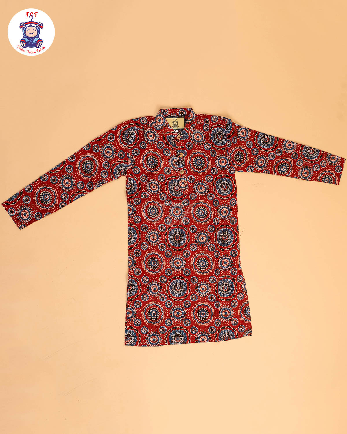 Maroon & Blue - Boys Printed Long  Kurta