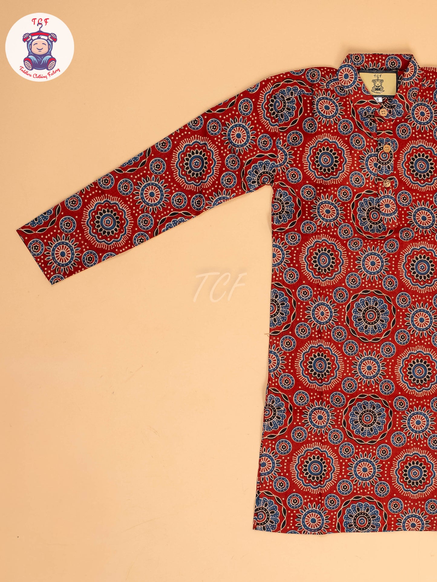 Maroon & Blue - Boys Printed Long  Kurta