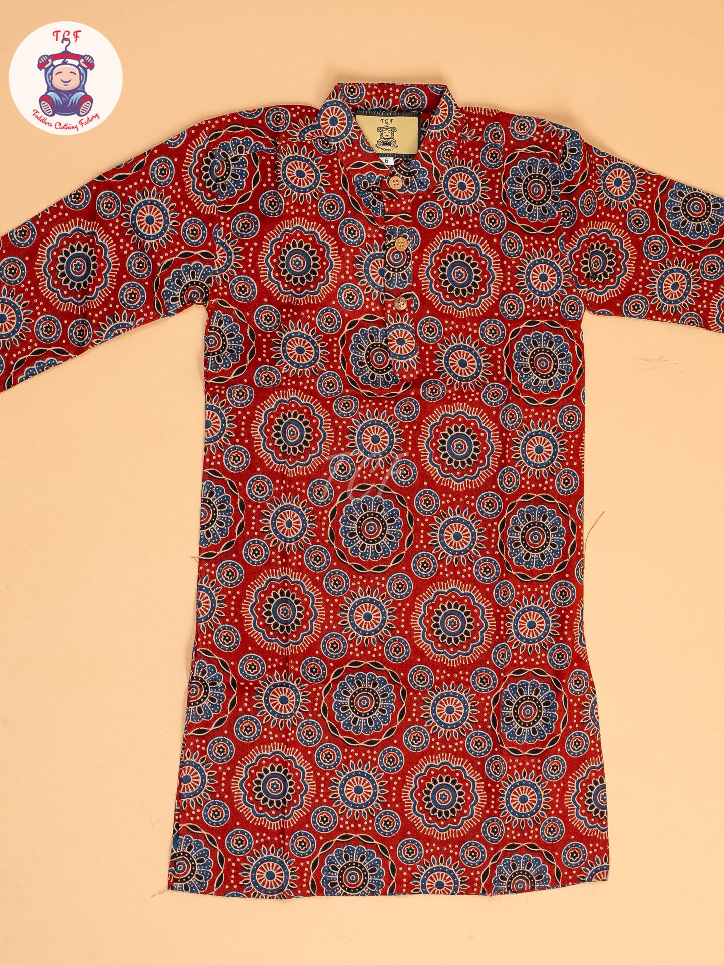 Maroon & Blue - Boys Printed Long  Kurta