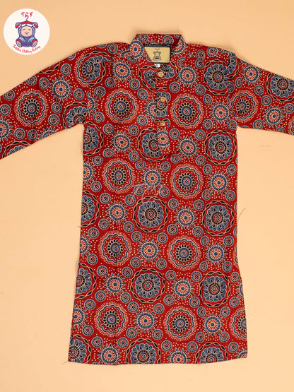 Maroon & Blue - Boys Printed Long  Kurta
