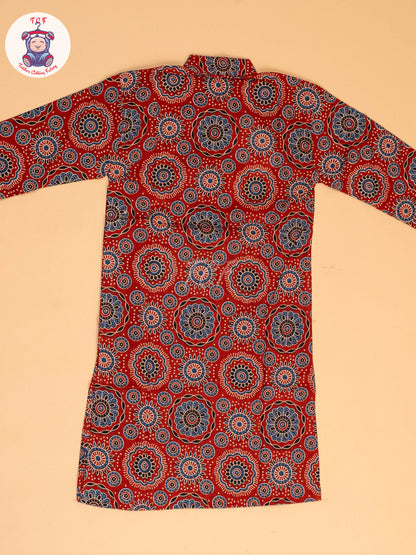 Maroon & Blue - Boys Printed Long  Kurta