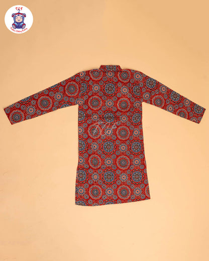 Maroon & Blue - Boys Printed Long  Kurta