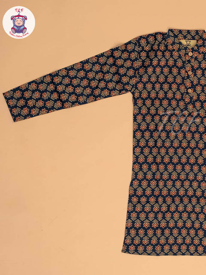Blue & Brown - Boys Printed Long  Kurta