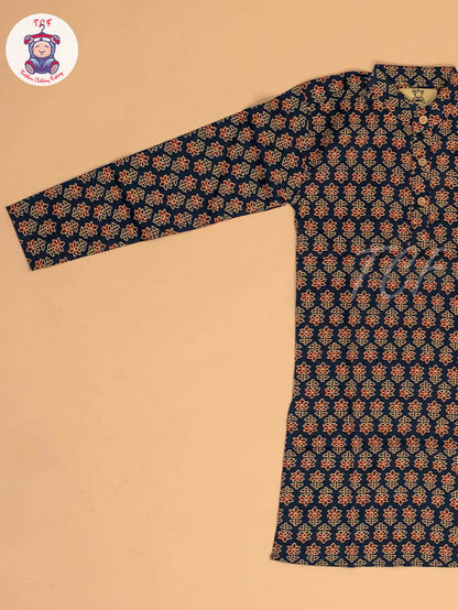 Blue & Brown - Boys Printed Long  Kurta