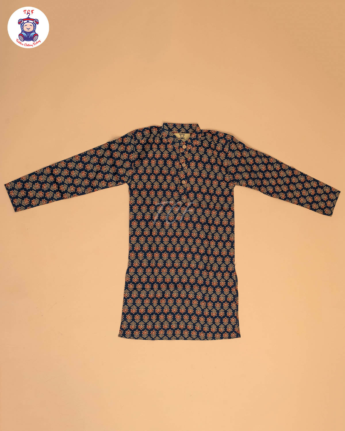 Blue & Brown - Boys Printed Long  Kurta