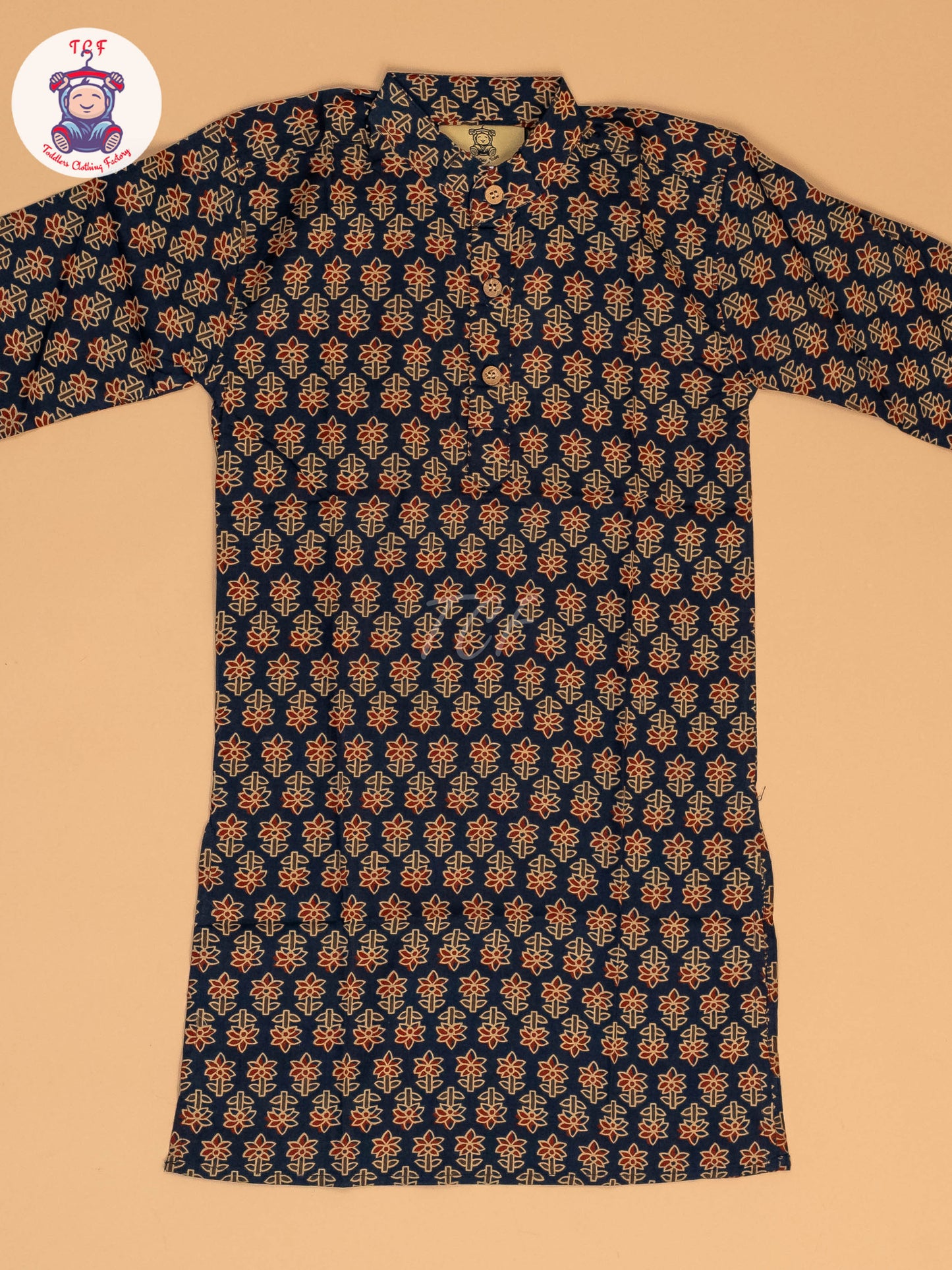 Blue & Brown - Boys Printed Long  Kurta