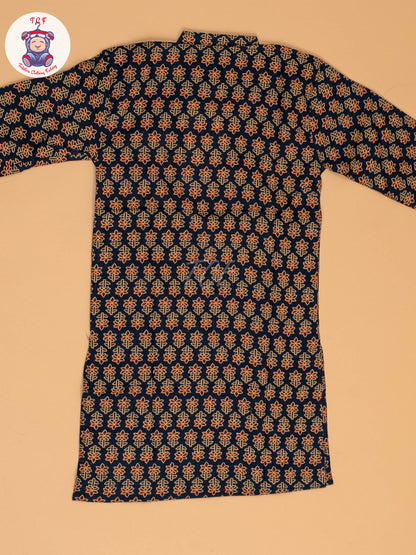 Blue & Brown - Boys Printed Long  Kurta