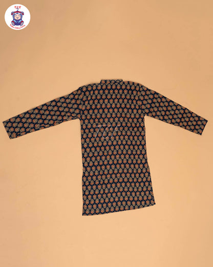Blue & Brown - Boys Printed Long  Kurta