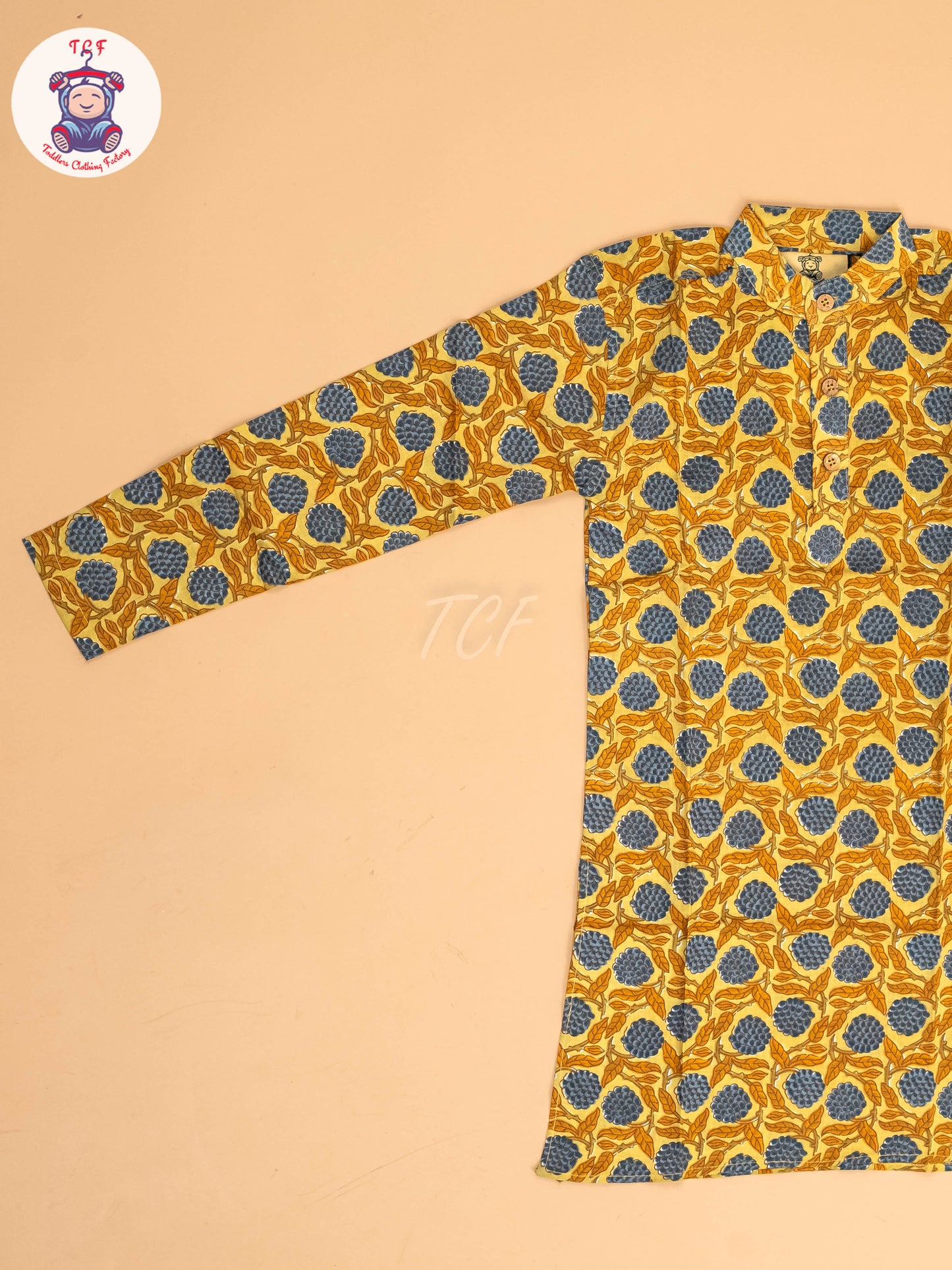 Yellow & Blue - Boys Printed Long  Kurta