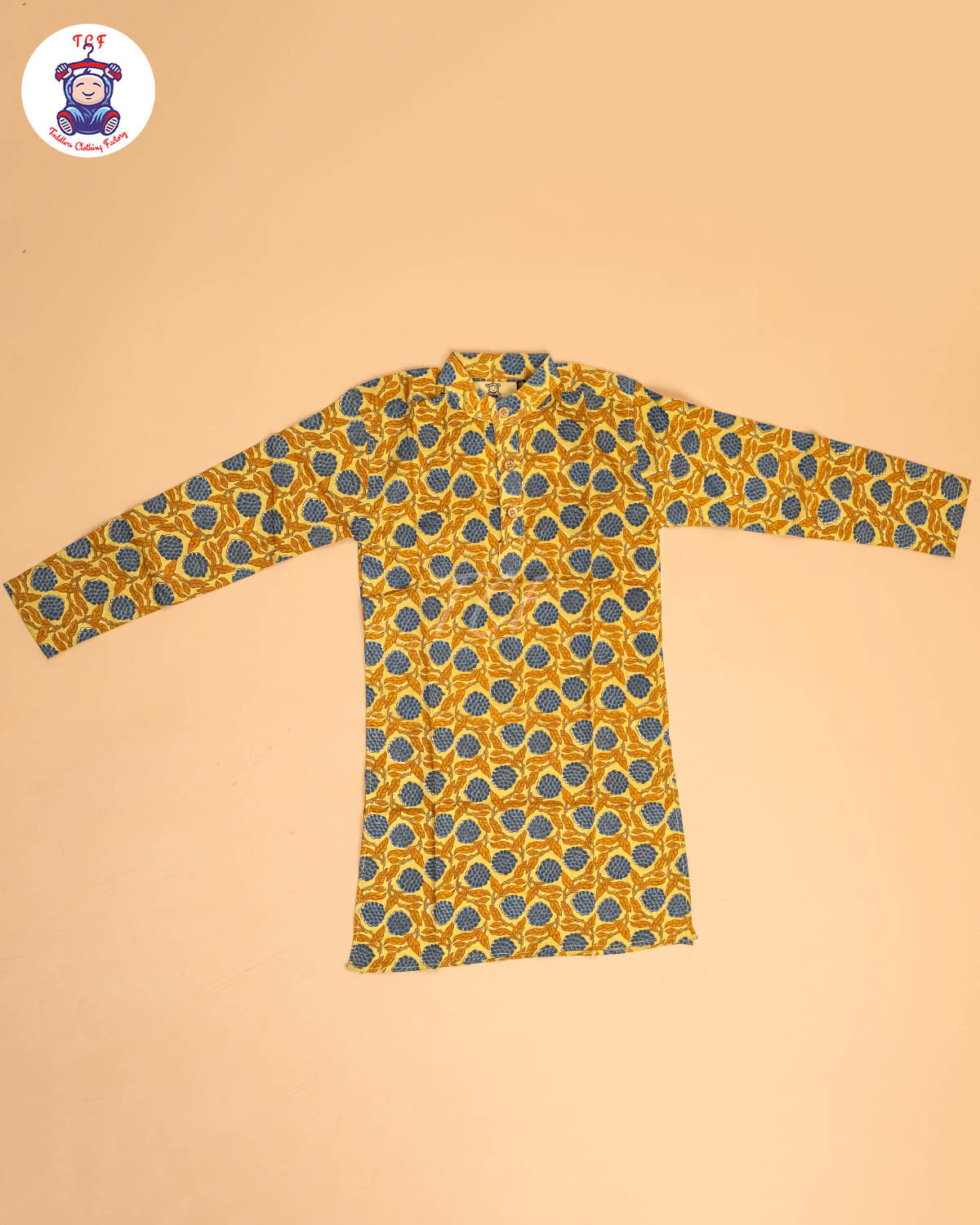 Yellow & Blue - Boys Printed Long  Kurta