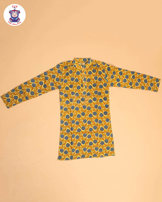 Yellow & Blue - Boys Printed Long  Kurta