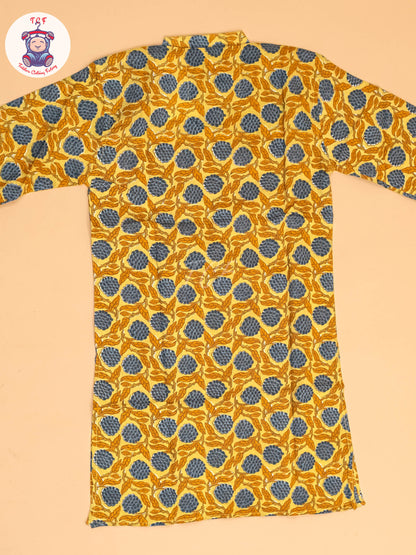 Yellow & Blue - Boys Printed Long  Kurta