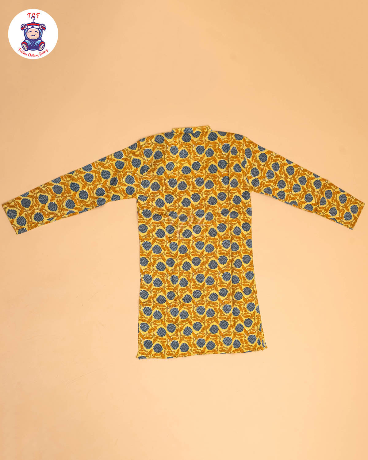Yellow & Blue - Boys Printed Long  Kurta
