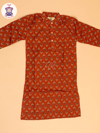 Maroon & Black - Boys Printed Long  Kurta