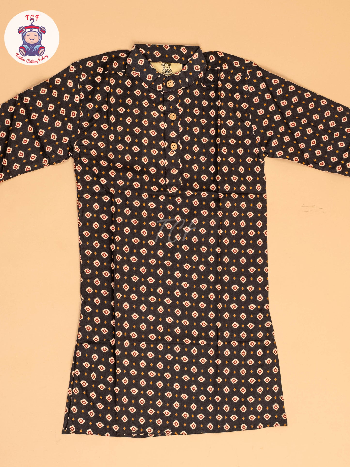 Black - Boys Printed Long  Kurta