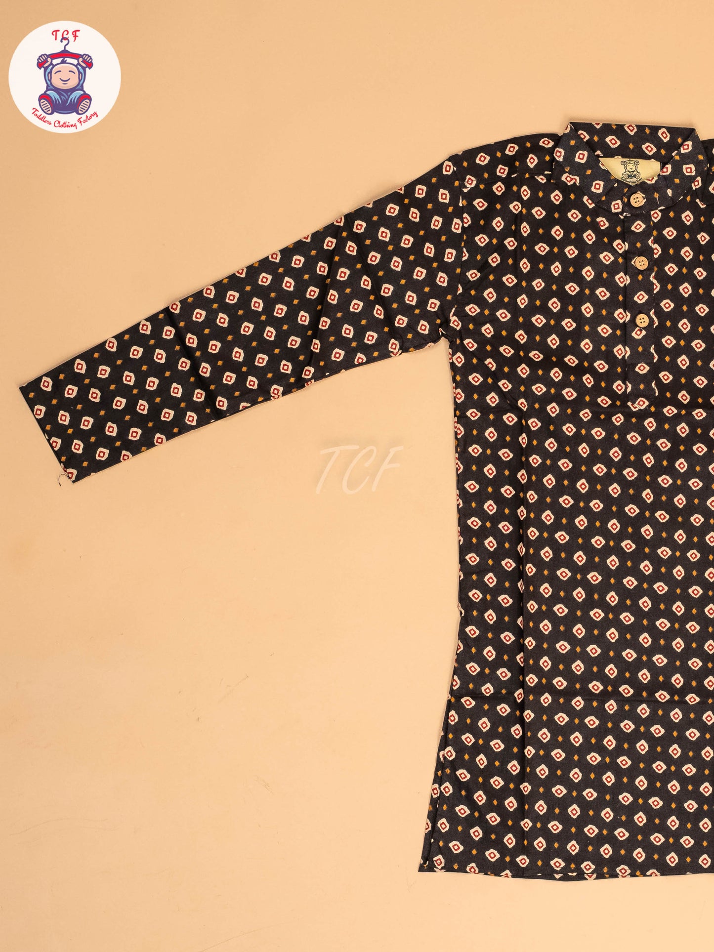 Black - Boys Printed Long  Kurta