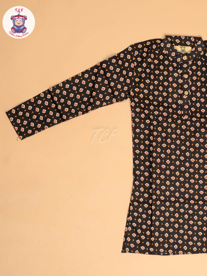 Black - Boys Printed Long  Kurta