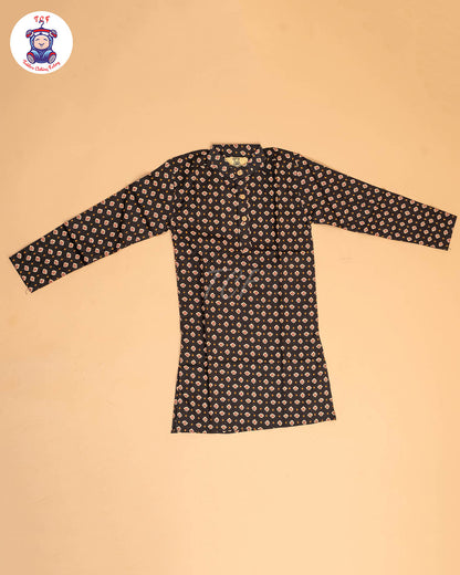 Black - Boys Printed Long  Kurta