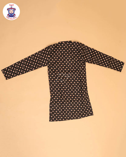Black - Boys Printed Long  Kurta