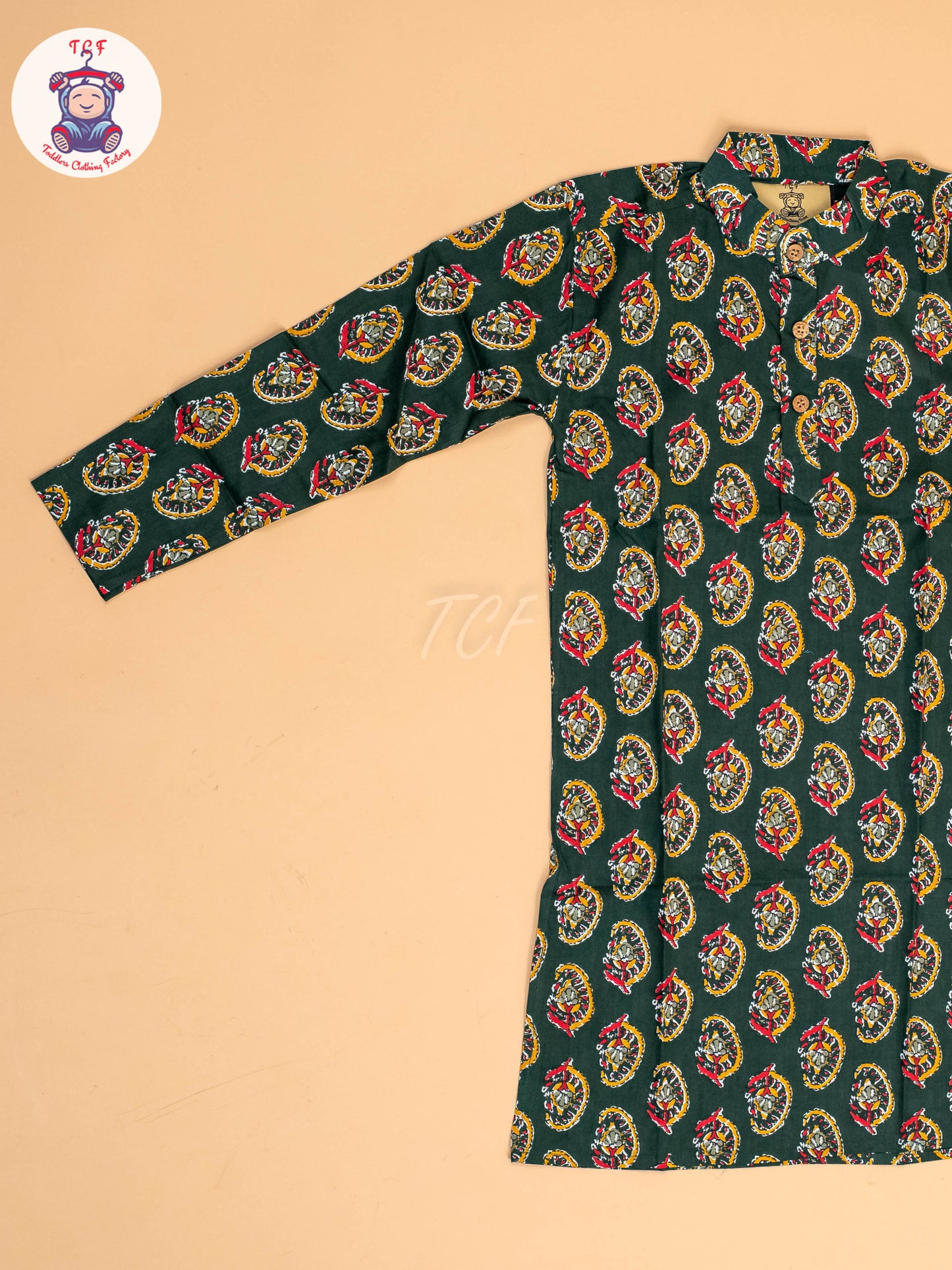 Green  - Boys Printed Long  Kurta