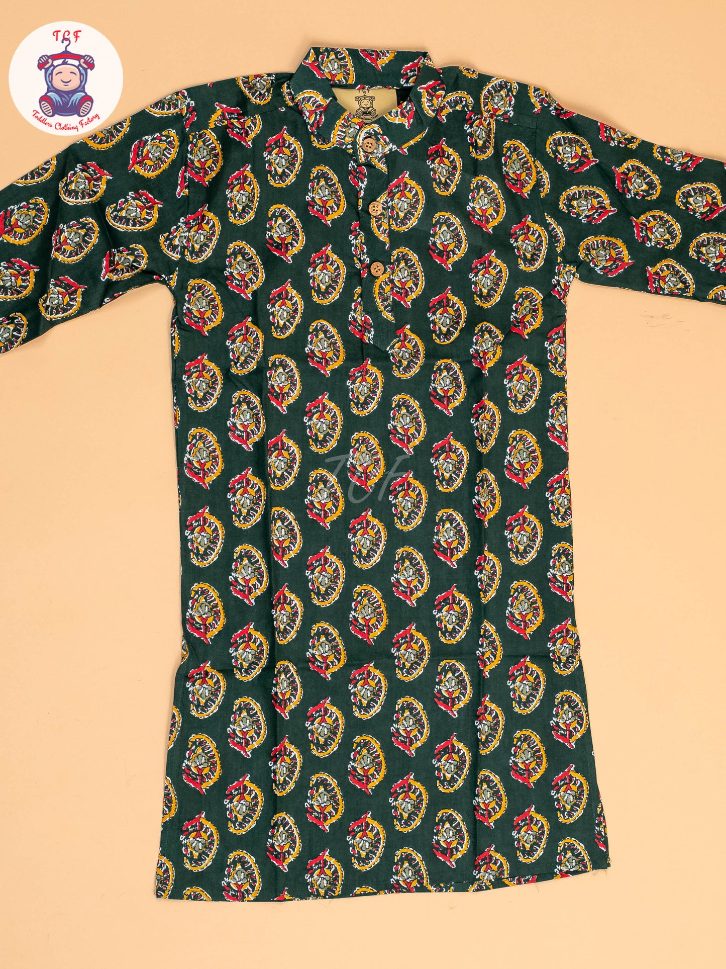 Green  - Boys Printed Long  Kurta