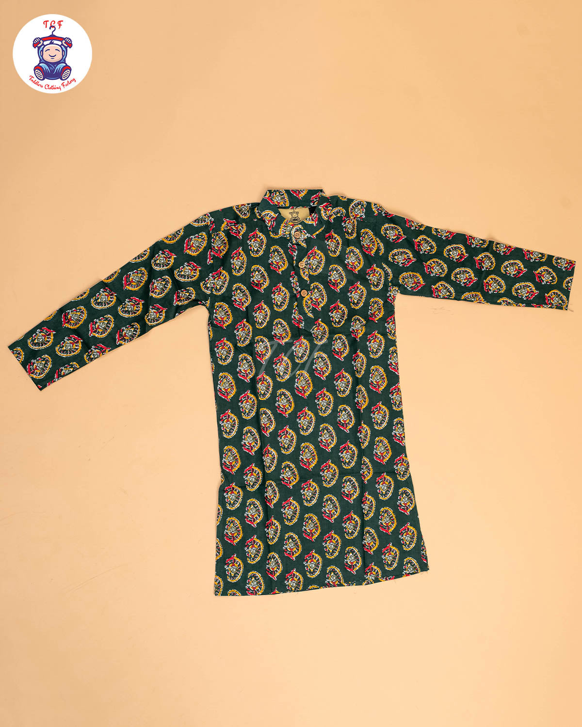 Green  - Boys Printed Long  Kurta