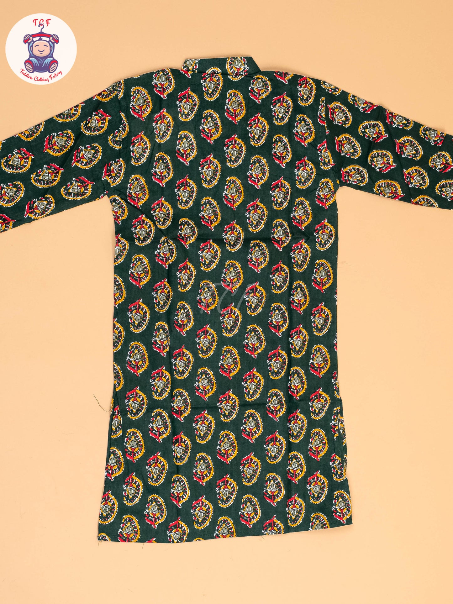 Green  - Boys Printed Long  Kurta