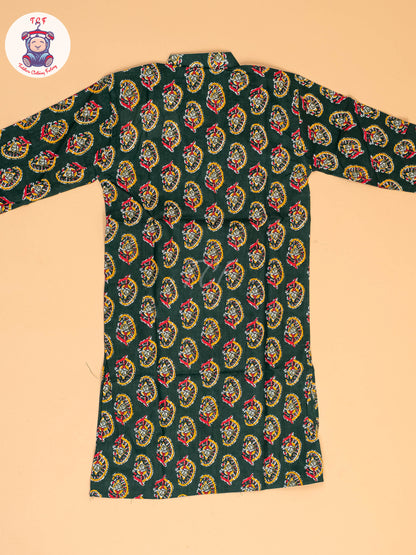 Green  - Boys Printed Long  Kurta